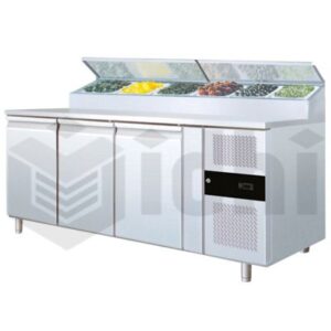 Vidhi stainless steel cold bainmarie under counter two door with preparation table