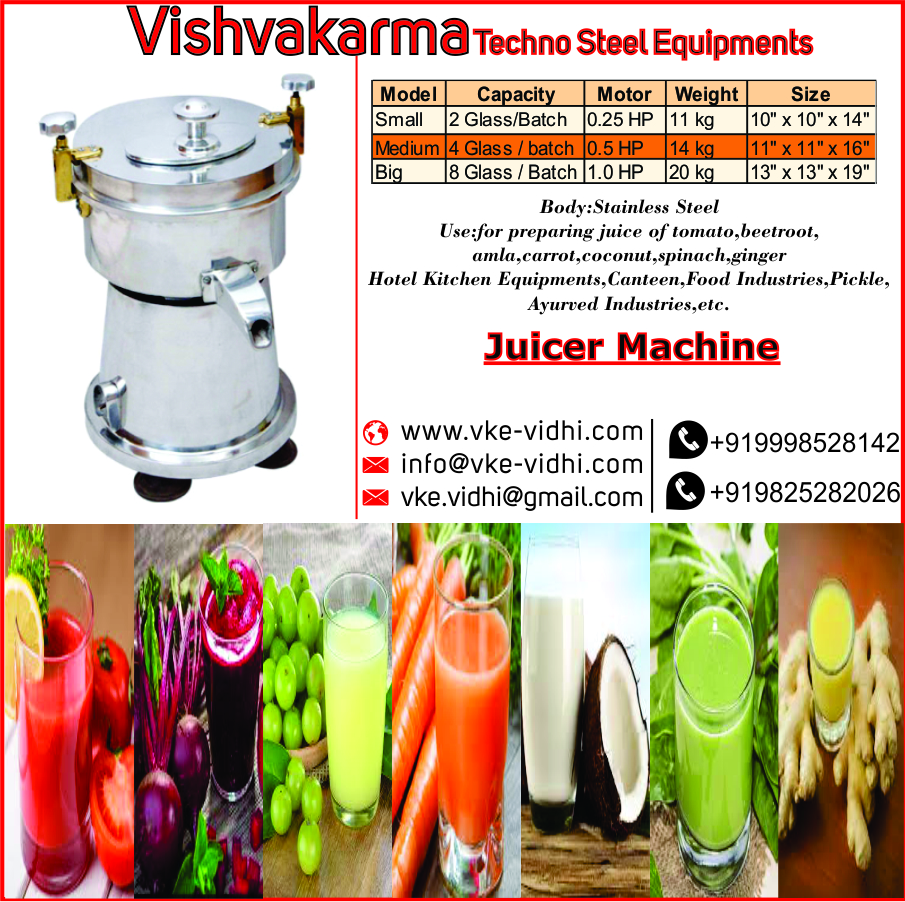 Vidhi stainless steel Carrot/Amla/beetroot/ginger/tomato/coconut/spinach juicer